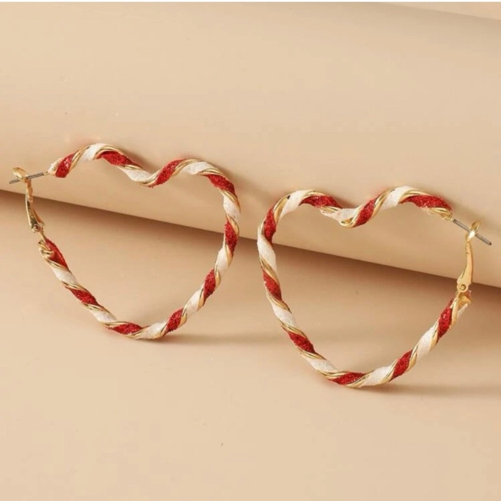 Christmas Candy Striped Heart Hoops